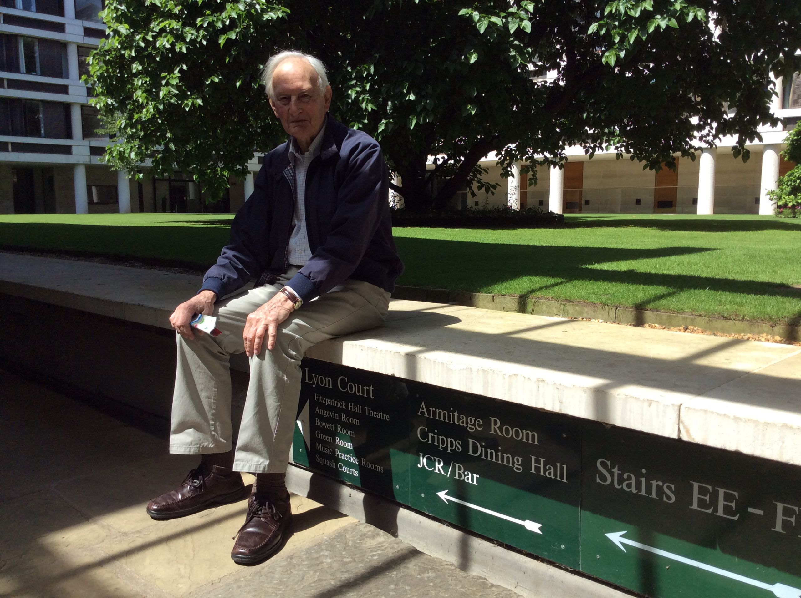 Denis Northrop sitting in Cripps Court