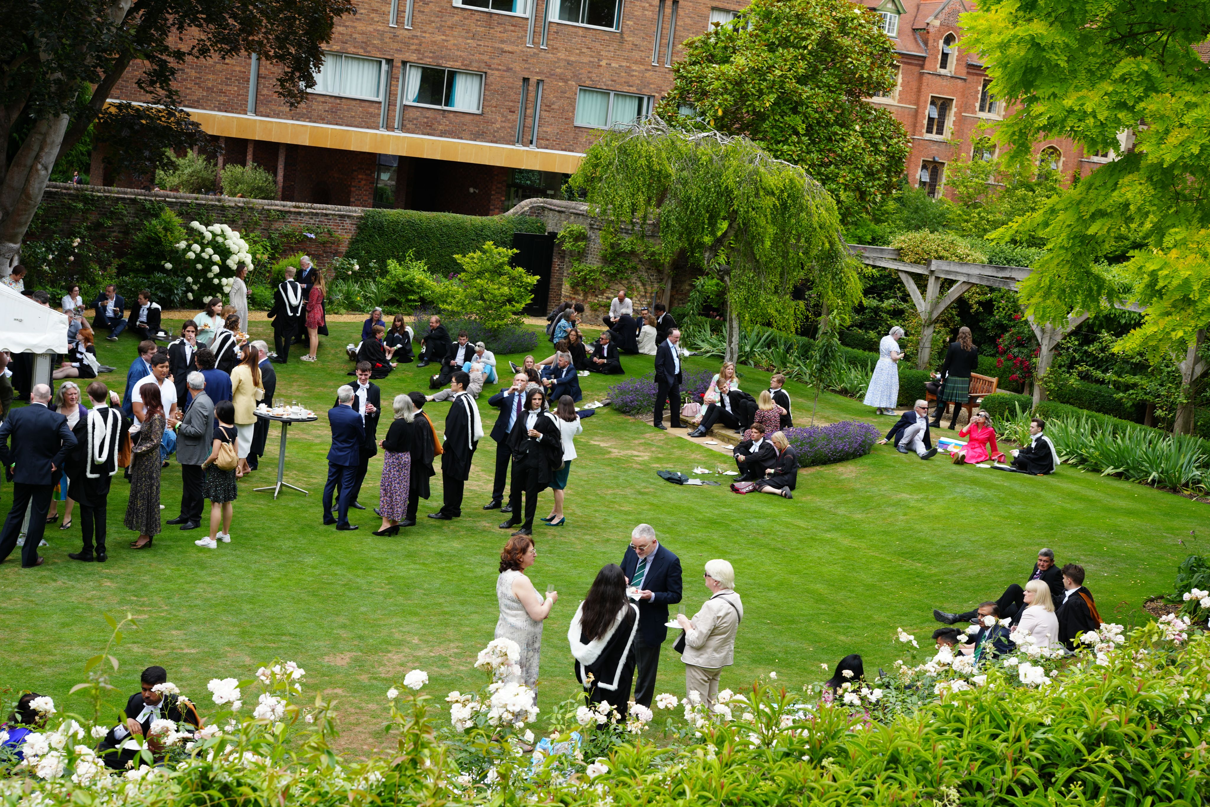People outside sitting in garden